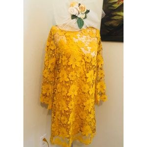 Yellow A line knit Dress with silk lining